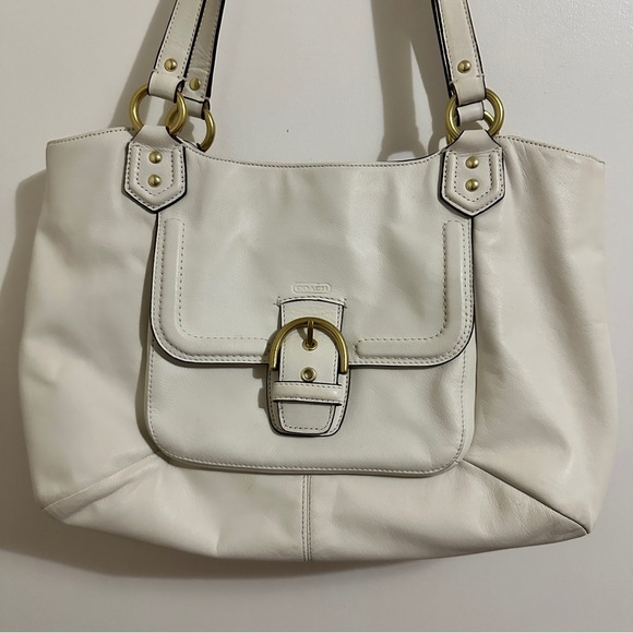 Coach Campbell Off White Leather Shoulder Tote Bag - Picture 2 of 12